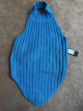 Fashion Nova Teal-Blue Ribbed Halter Knit Top with Pointed Hem